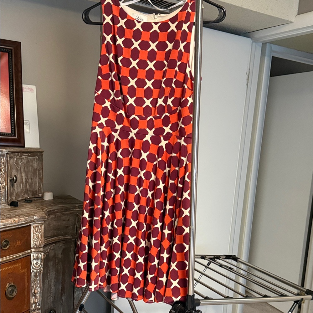 Stylish Red and White Patterned Mini Dress DM Collection
